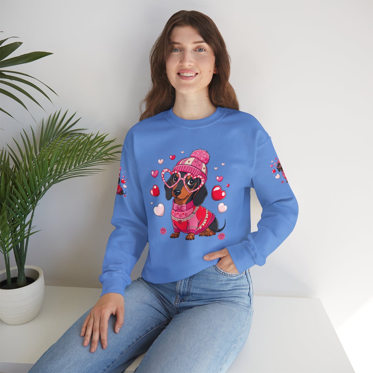 Princess Grace Cute Dachshund Love Sweatshirt Cozy Unisex Crewneck for Pet Lovers