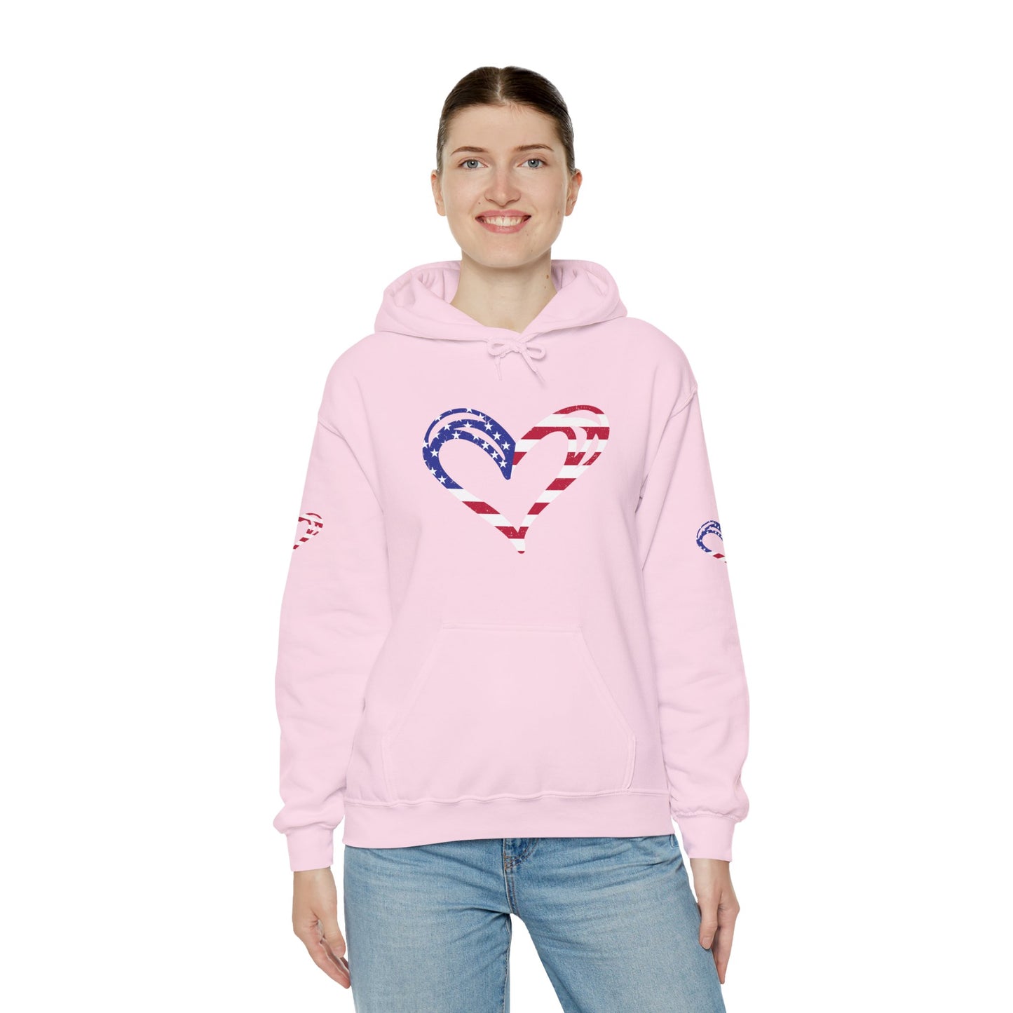 Princess Grace Patriotic Heart Unisex Hoodie Comfortable Heavy Blend Sweatshirt for Independence Day and Everyday Wear