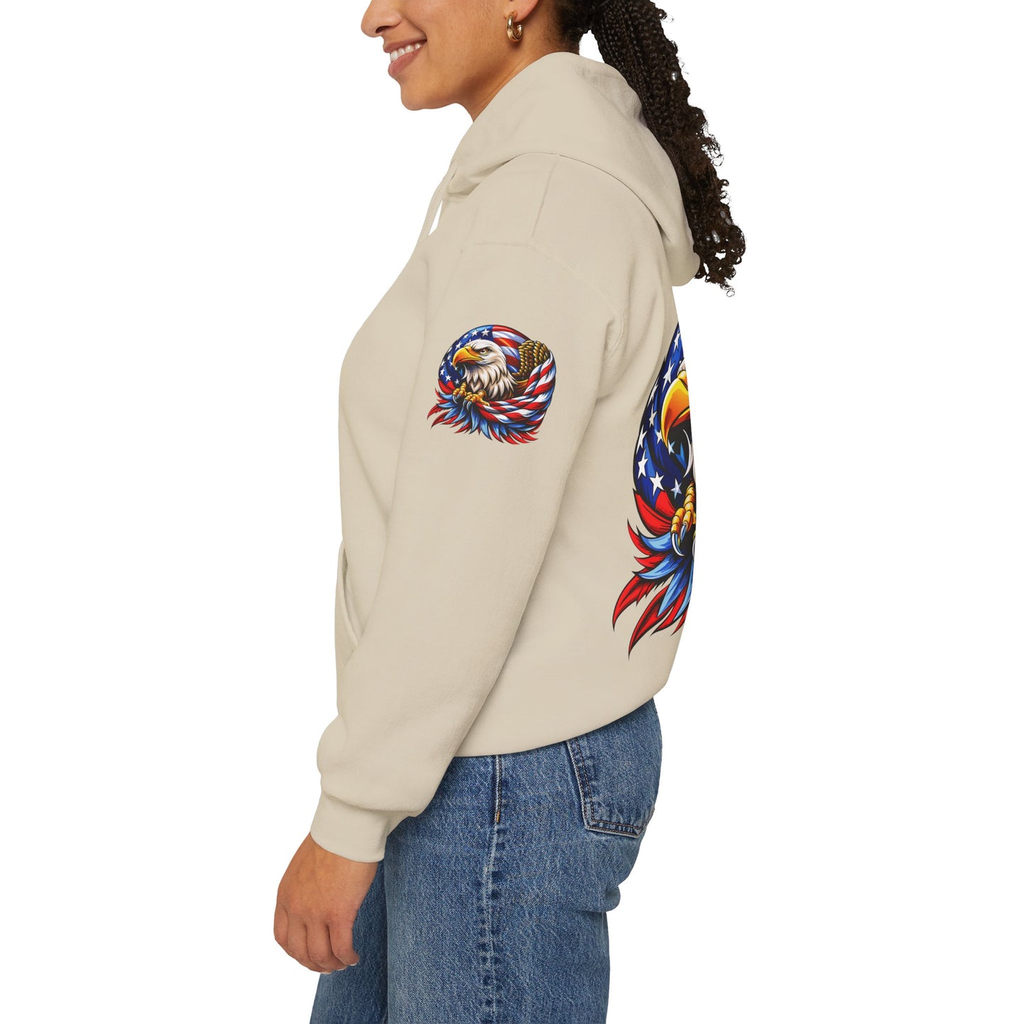 Princess Grace Patriotic Eagle Hoodie Unisex Heavy Blend Sweatshirt with American Flag Design