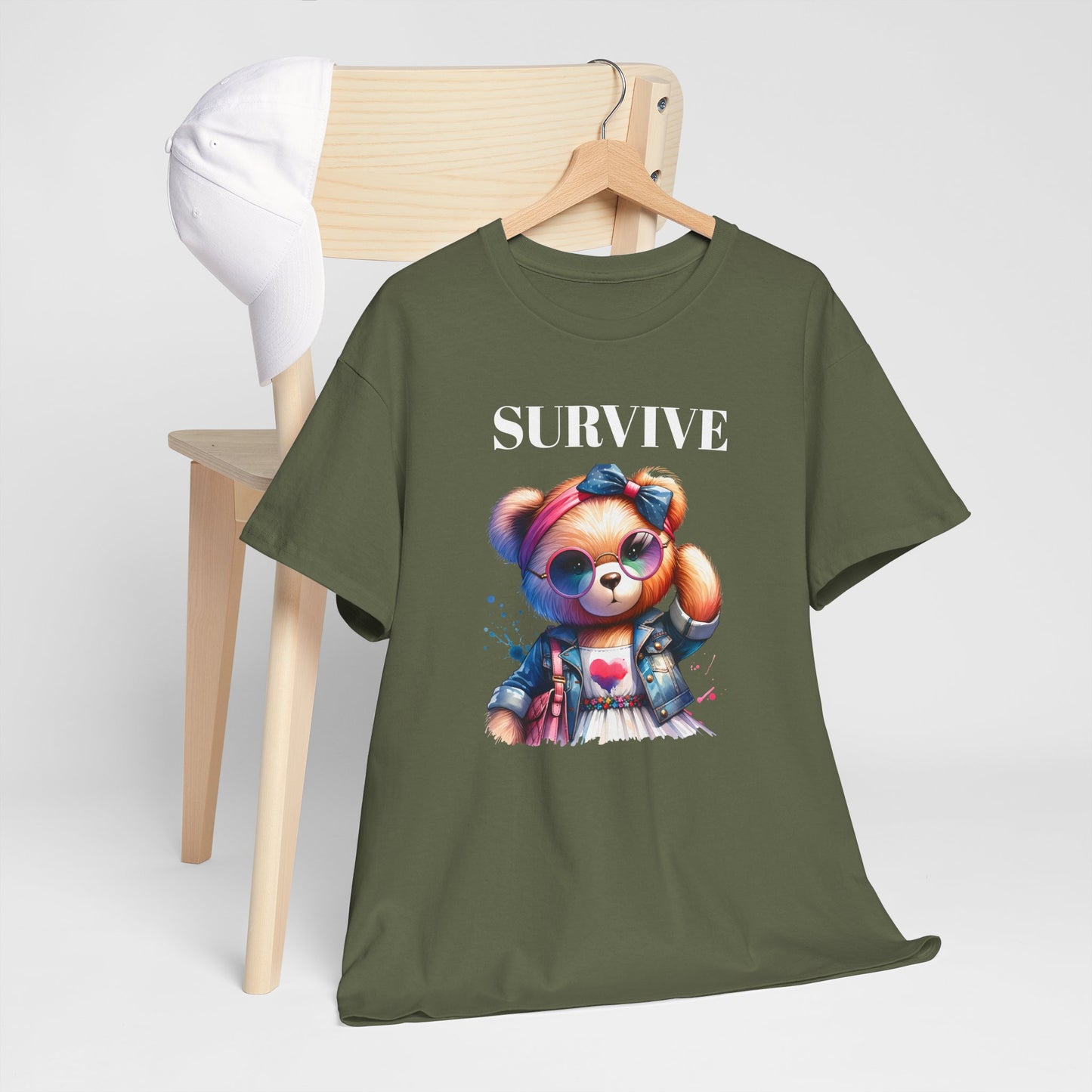 Princess Grace Survive Bear Unisex Heavy Cotton Tee Cute Graphic Tee for Casual Adventures