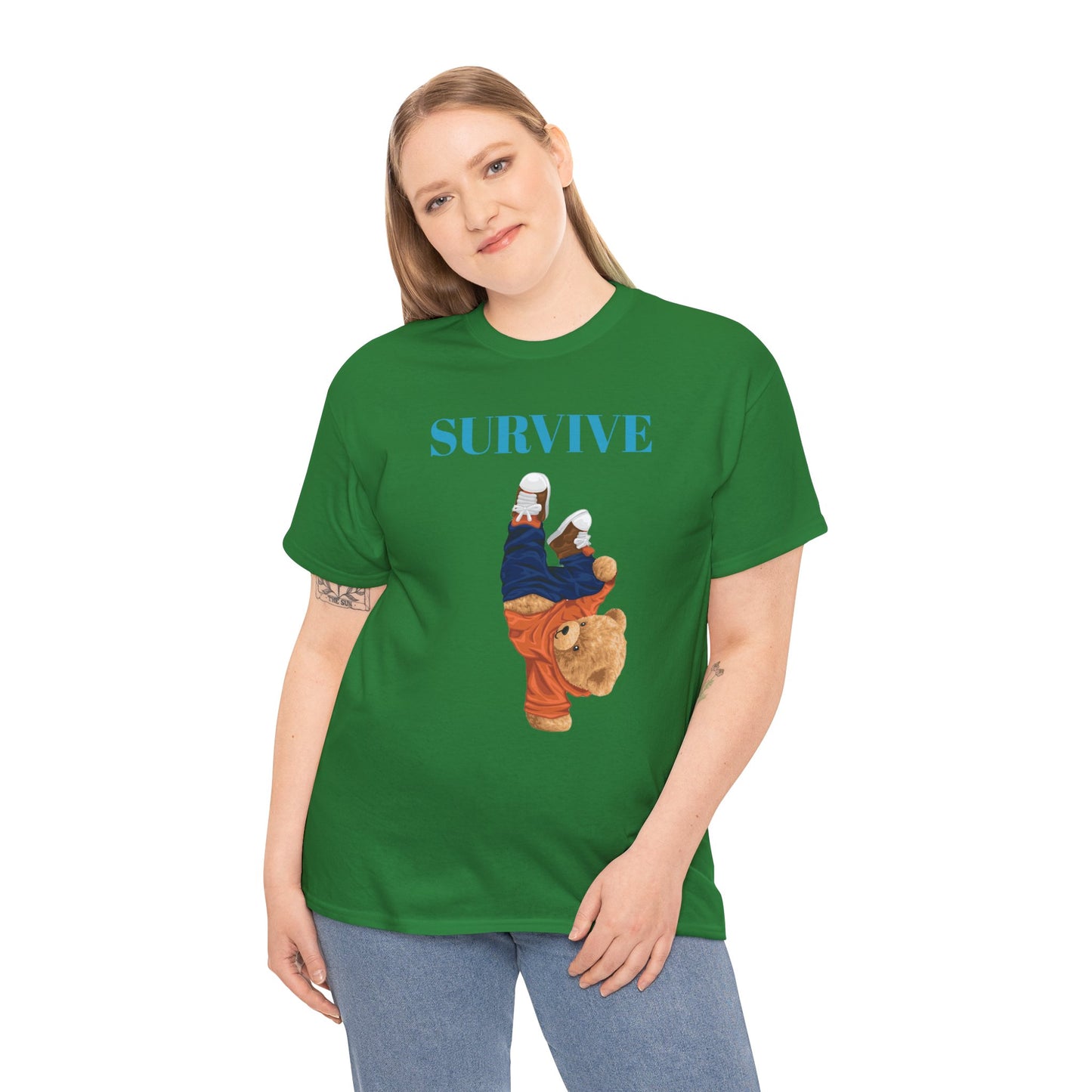 Princess Grace Survive Bear Graphic Unisex Heavy Cotton Tee Casual Streetwear Tee for Everyday Adventures