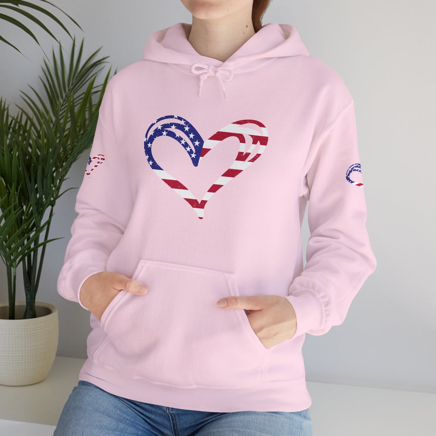 Princess Grace Patriotic Heart Unisex Hoodie Comfortable Heavy Blend Sweatshirt for Independence Day and Everyday Wear