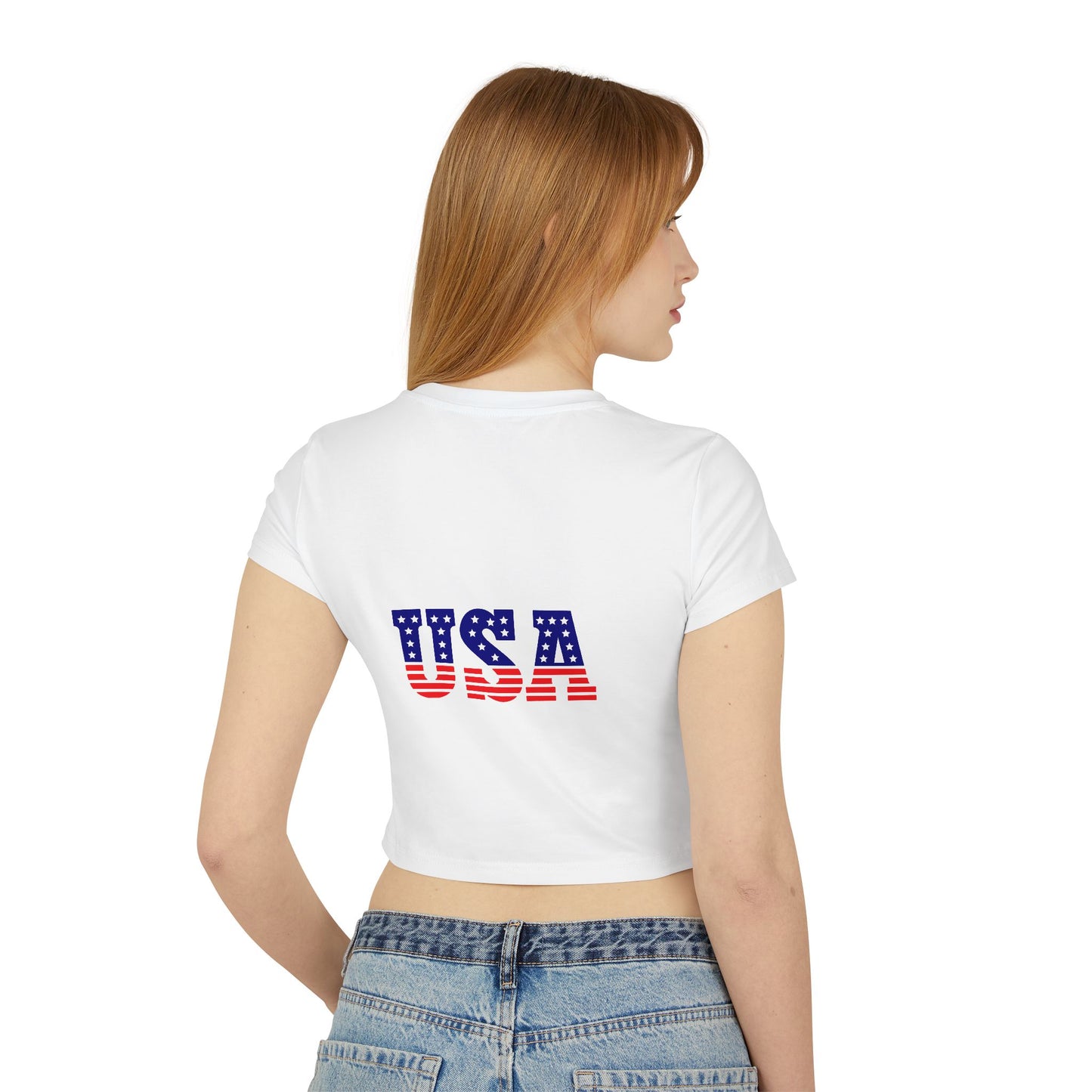 Princess Grace Patriotic Women's Baby Tee with Heart & USA Design