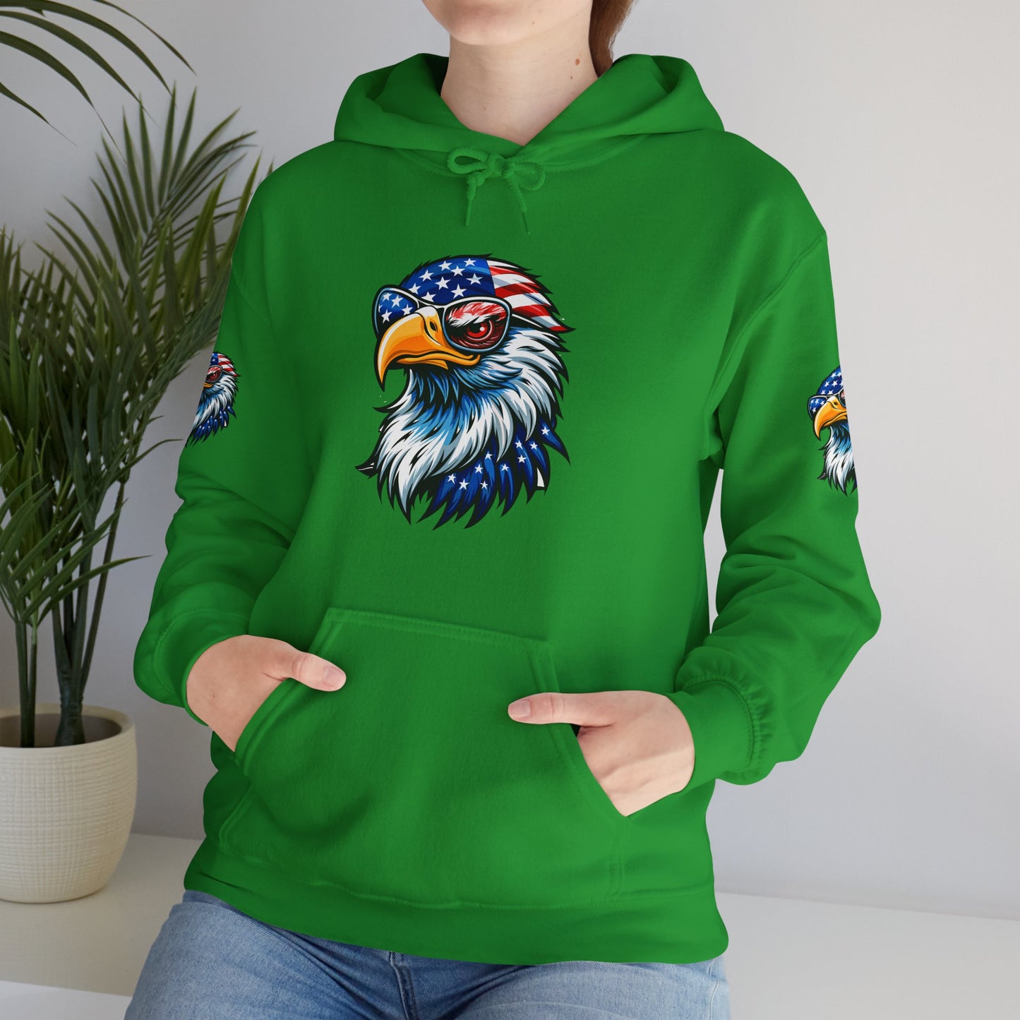 Princess Grace Patriotic Eagle Hoodie Unisex Heavy Blend Sweatshirt with USA Flag Design