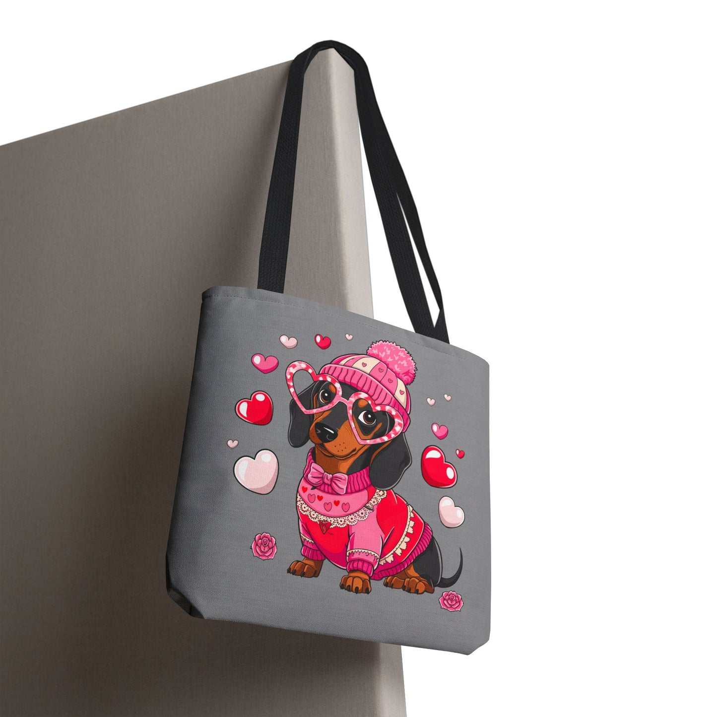 Princess Grace Cute Dog Lover Tote Bag Adorable Dachshund with Hearts