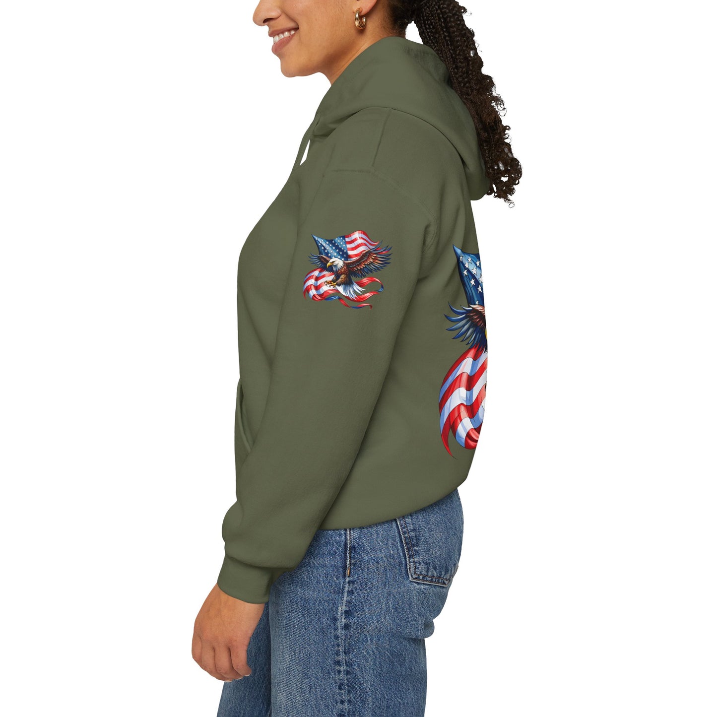Princess Grace Patriotic Eagle Hoodie Unisex Heavy Blend Sweatshirt with American Flag Design