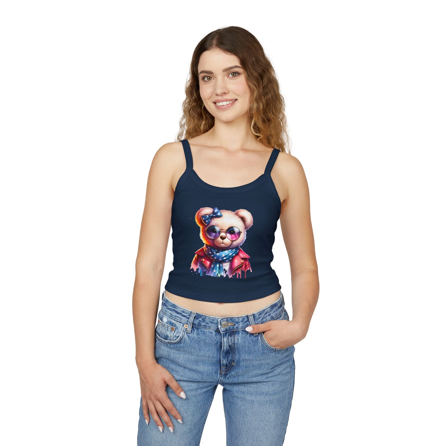 Princess Grace Cute Bear Graphic Spaghetti Strap Tank Top for Women