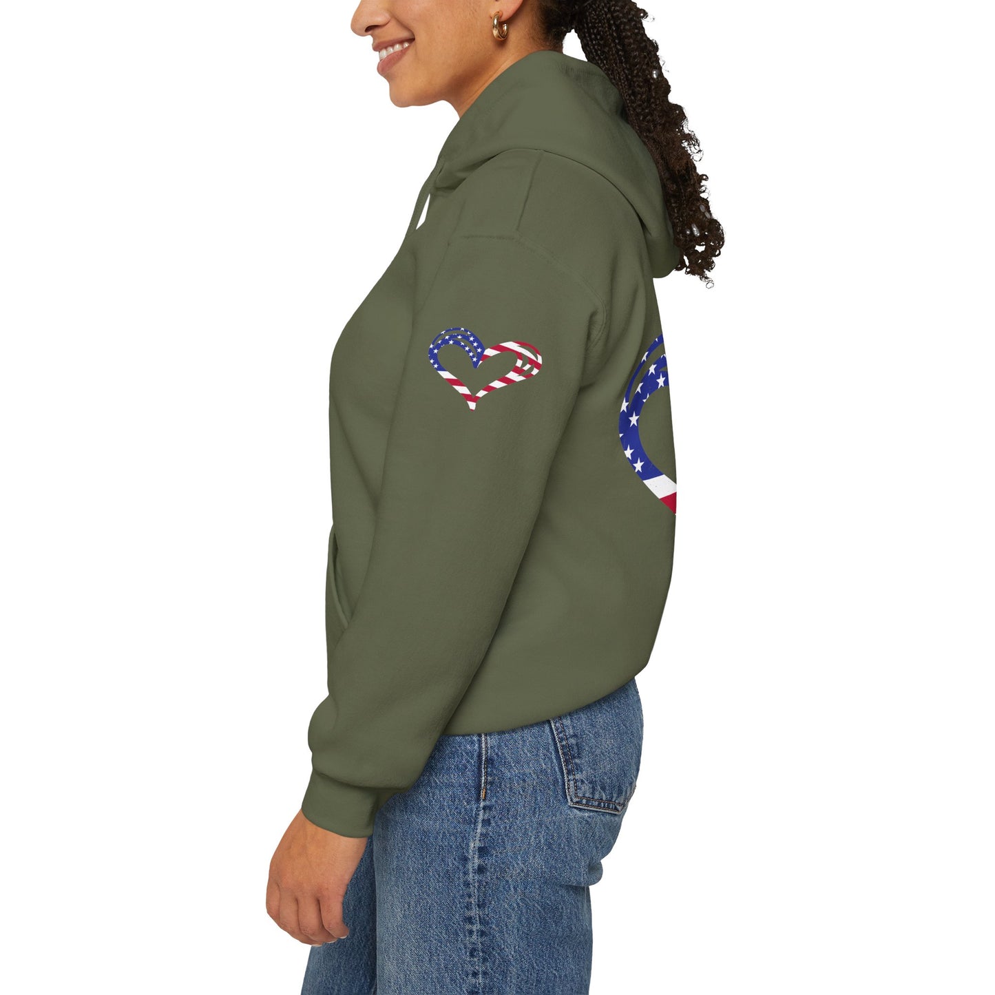 Princess Grace Patriotic Heart Unisex Hoodie Comfortable Heavy Blend Sweatshirt for Independence Day and Everyday Wear