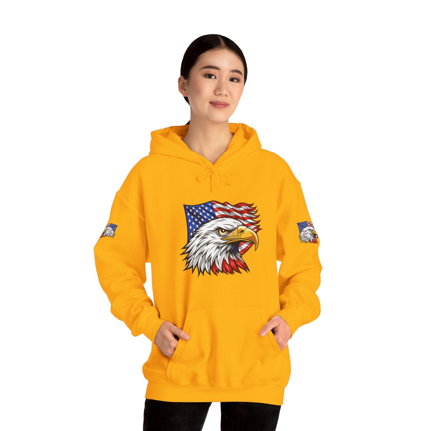 Princess Grace Patriotic Eagle Hoodie Unisex Heavy Blend Sweatshirt with American Flag Design