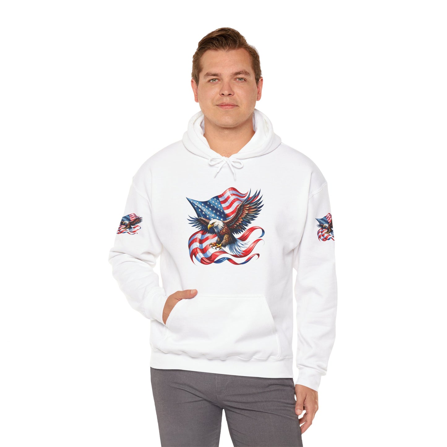 Princess Grace Patriotic Eagle Hoodie Unisex Heavy Blend Sweatshirt with American Flag Design