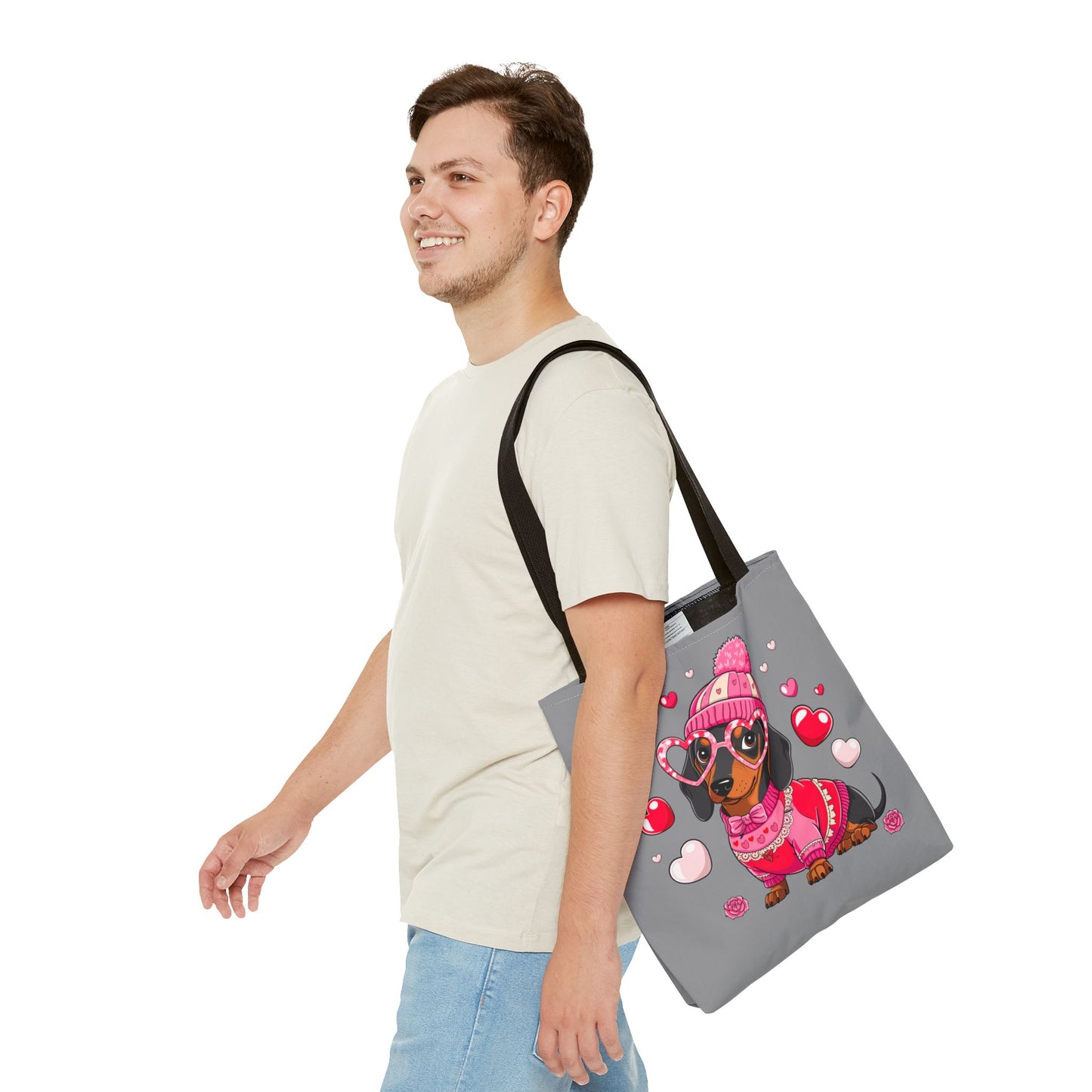 Princess Grace Cute Dog Lover Tote Bag Adorable Dachshund with Hearts