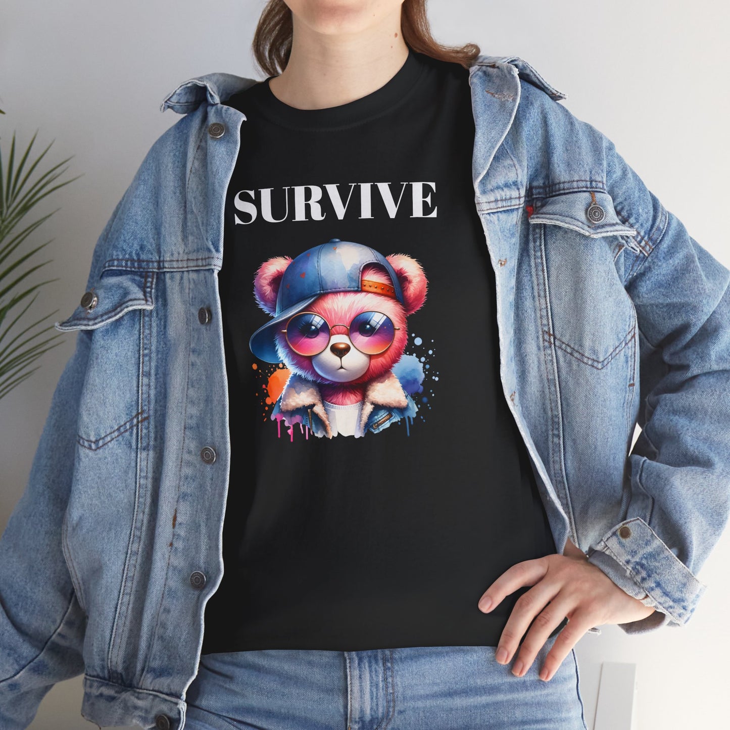 Princess Grace Survive Bear Graphic Unisex Heavy Cotton Tee Trendy and Fun Fashion for All Occasions