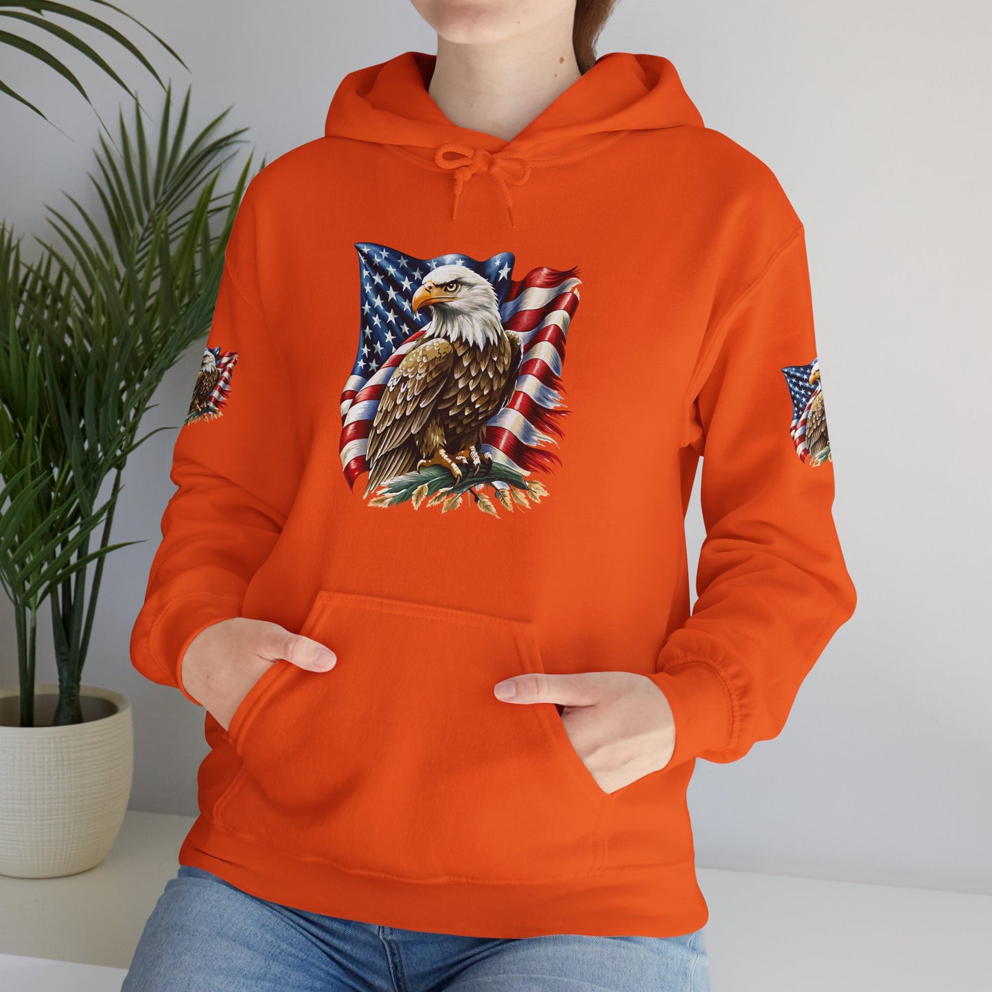 Princess Grace Patriotic Eagle Hooded Sweatshirt Unisex Heavy Blend Perfect for Memorial Day & Independence Day