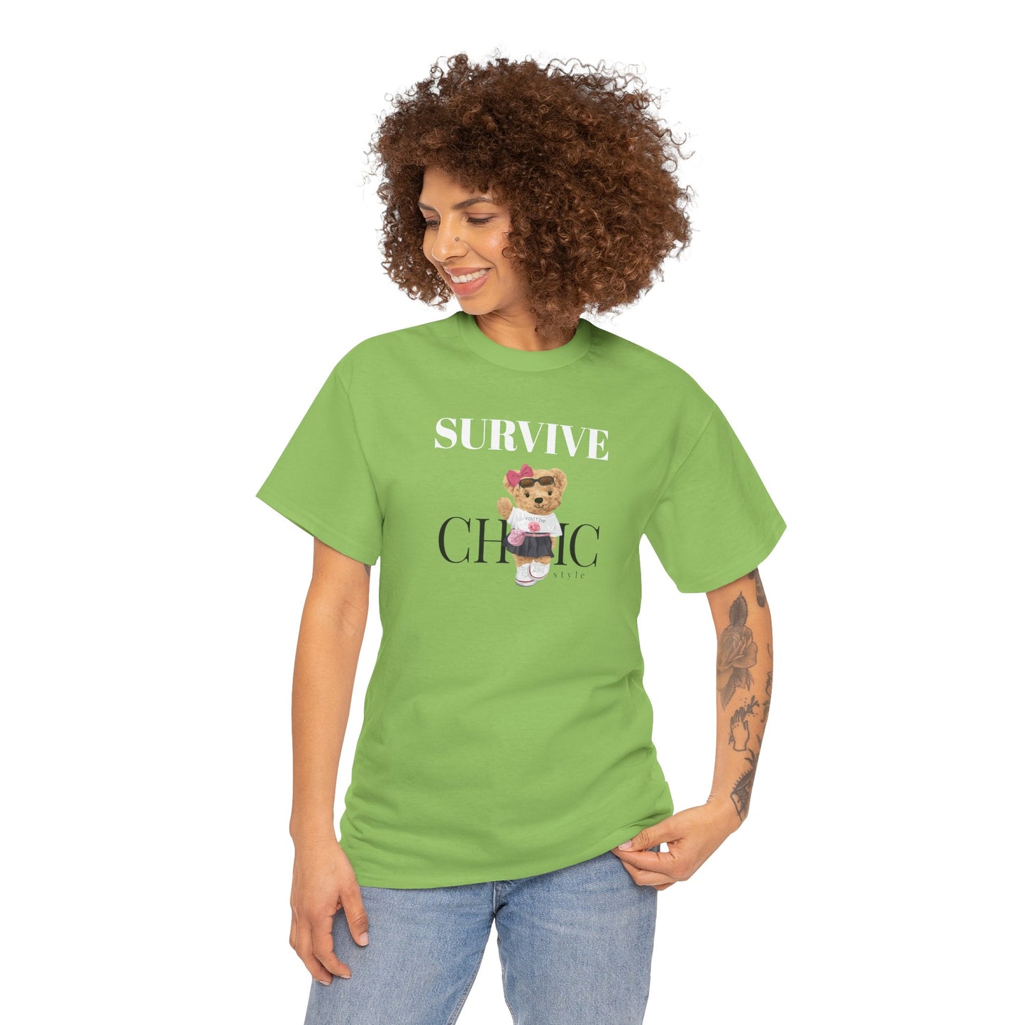 Princess Grace Survive Chic Unisex Heavy Cotton Tee Cute Bear Graphic T-Shirt for Casual Style