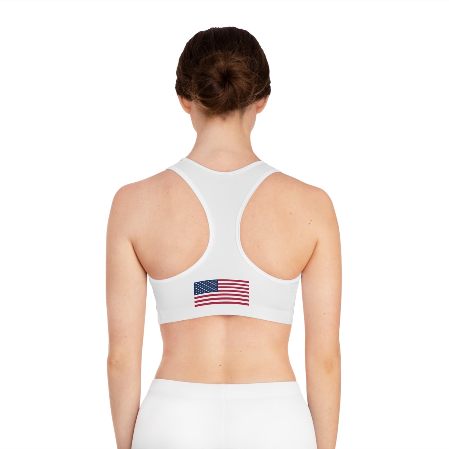 Princess Grace Patriotic Sports Bra with American Flag Print