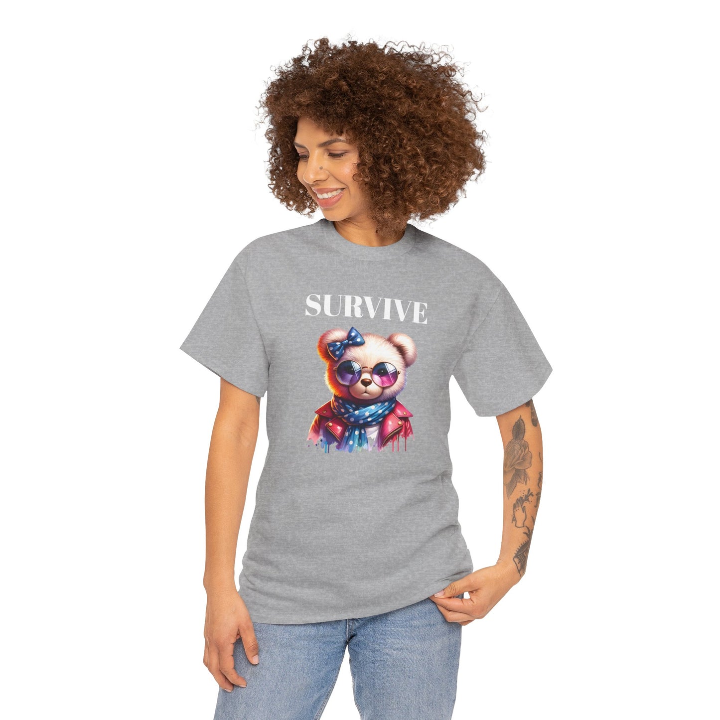 Princess Grace Cute Panda Illustration "Survive" Unisex Heavy Cotton Tee