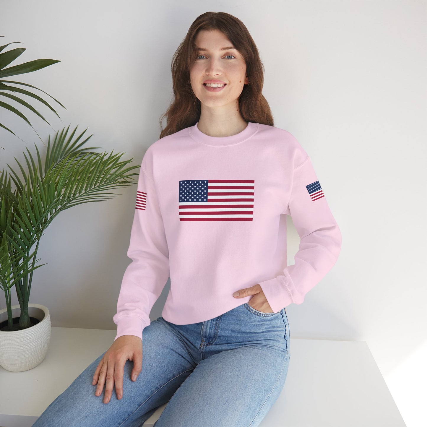 Princess Grace Patriotic Unisex Crewneck Sweatshirt with American Flags