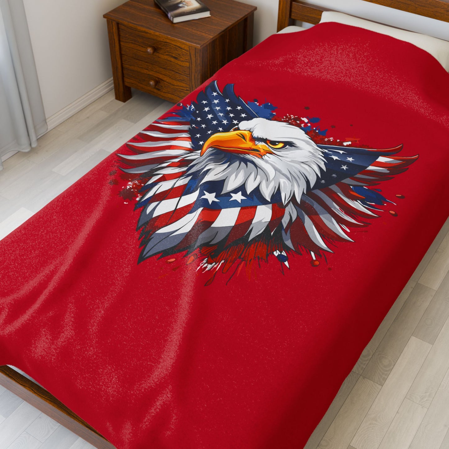 Princess Grace Patriotic Eagle Velveteen Plush Blanket Cozy Red Blanket for National Holidays