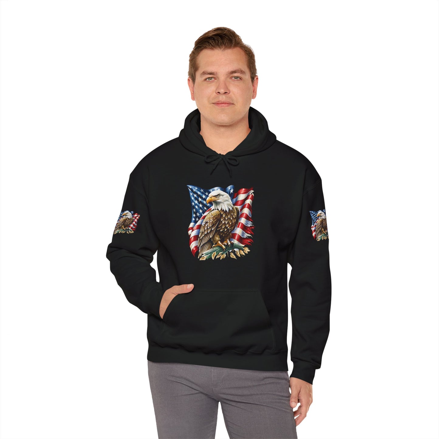 Princess Grace Patriotic Eagle Hooded Sweatshirt Unisex Heavy Blend Perfect for Memorial Day & Independence Day