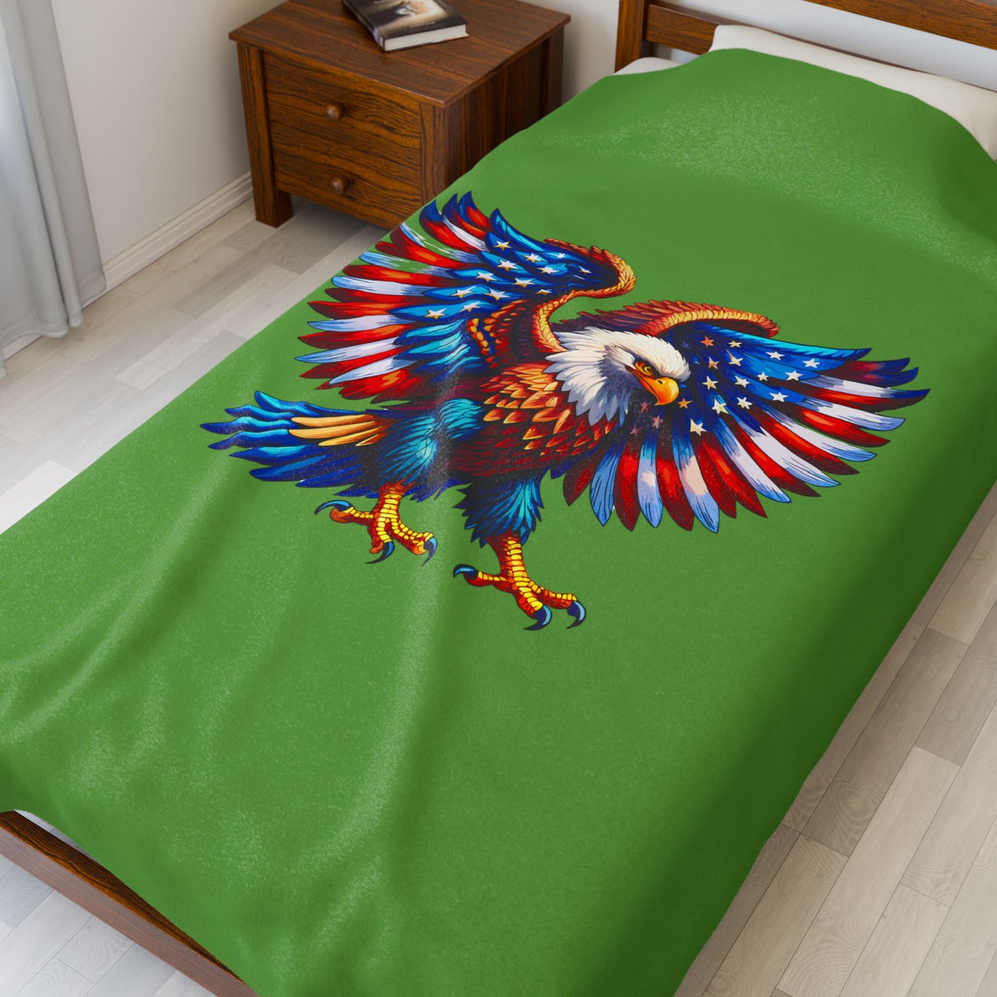 Princess Grace Patriotic Eagle Velveteen Plush Blanket Cozy Americana Home Decor