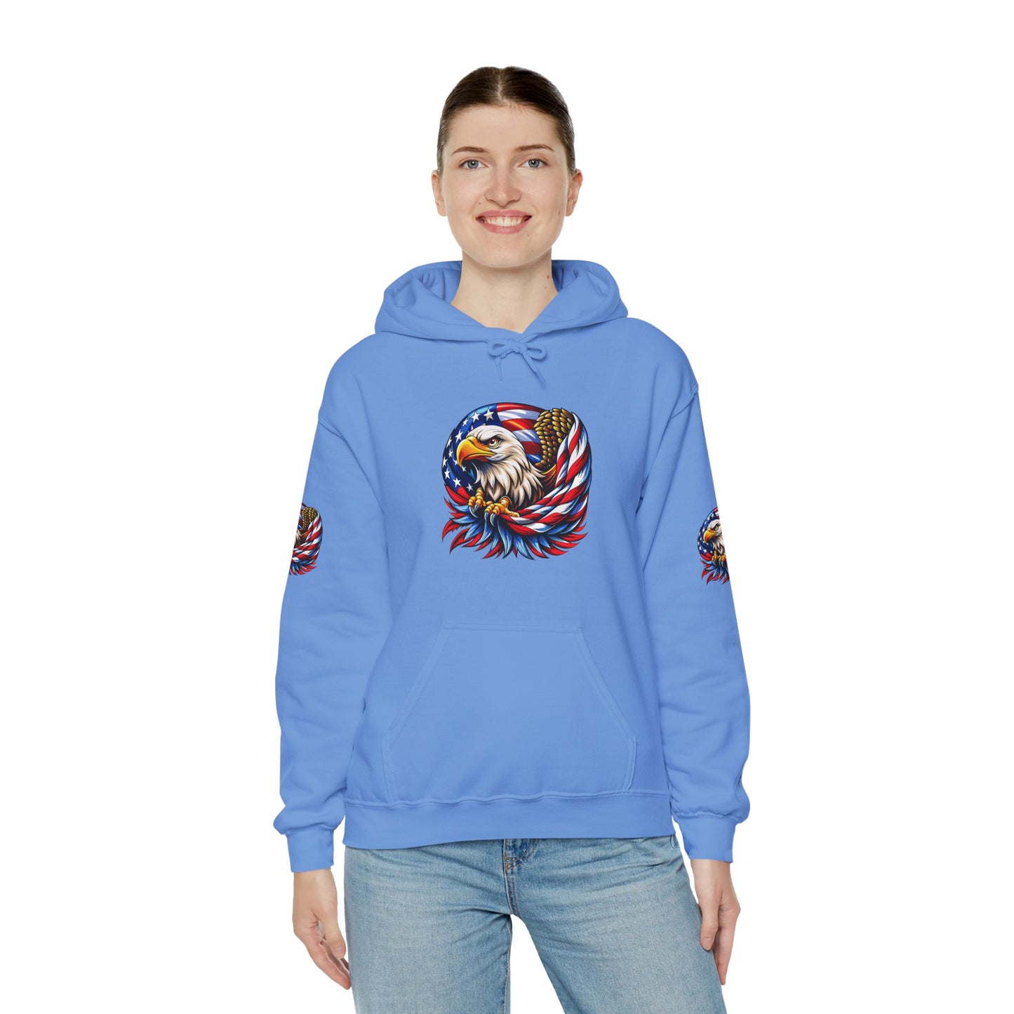 Princess Grace Patriotic Eagle Hoodie Unisex Heavy Blend Sweatshirt with American Flag Design