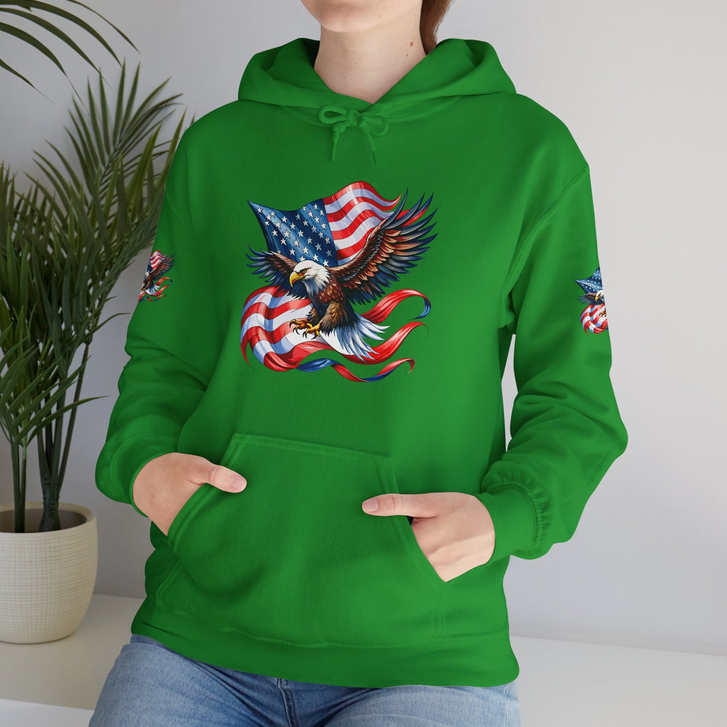 Princess Grace Patriotic Eagle Hoodie Unisex Heavy Blend Sweatshirt with American Flag Design