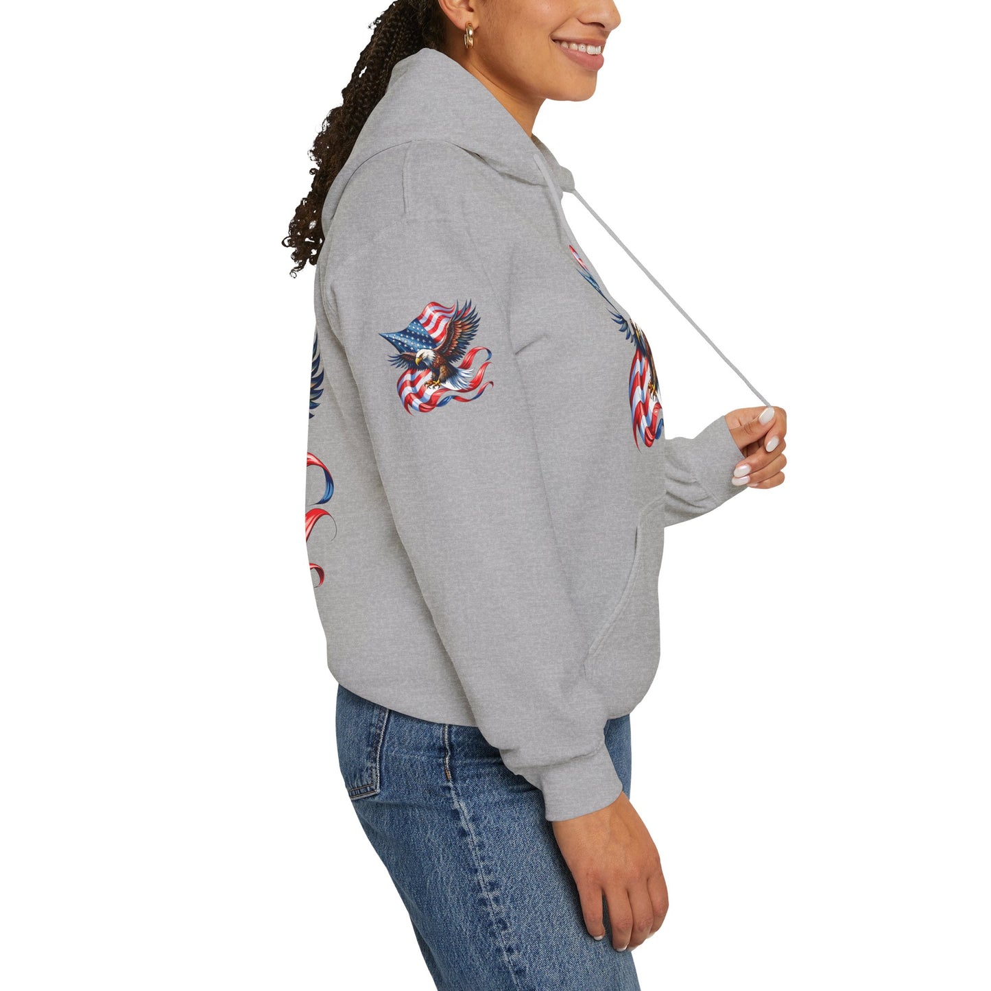 Princess Grace Patriotic Eagle Hoodie Unisex Heavy Blend Sweatshirt with American Flag Design