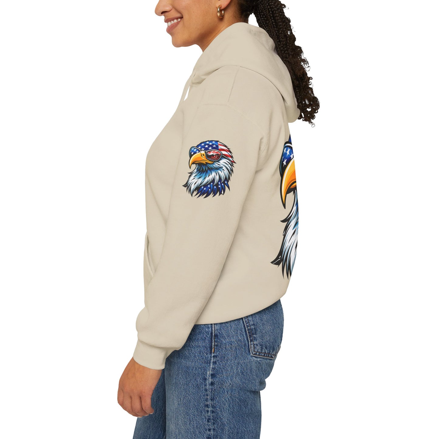 Princess Grace Patriotic Eagle Hoodie Unisex Heavy Blend Sweatshirt with USA Flag Design