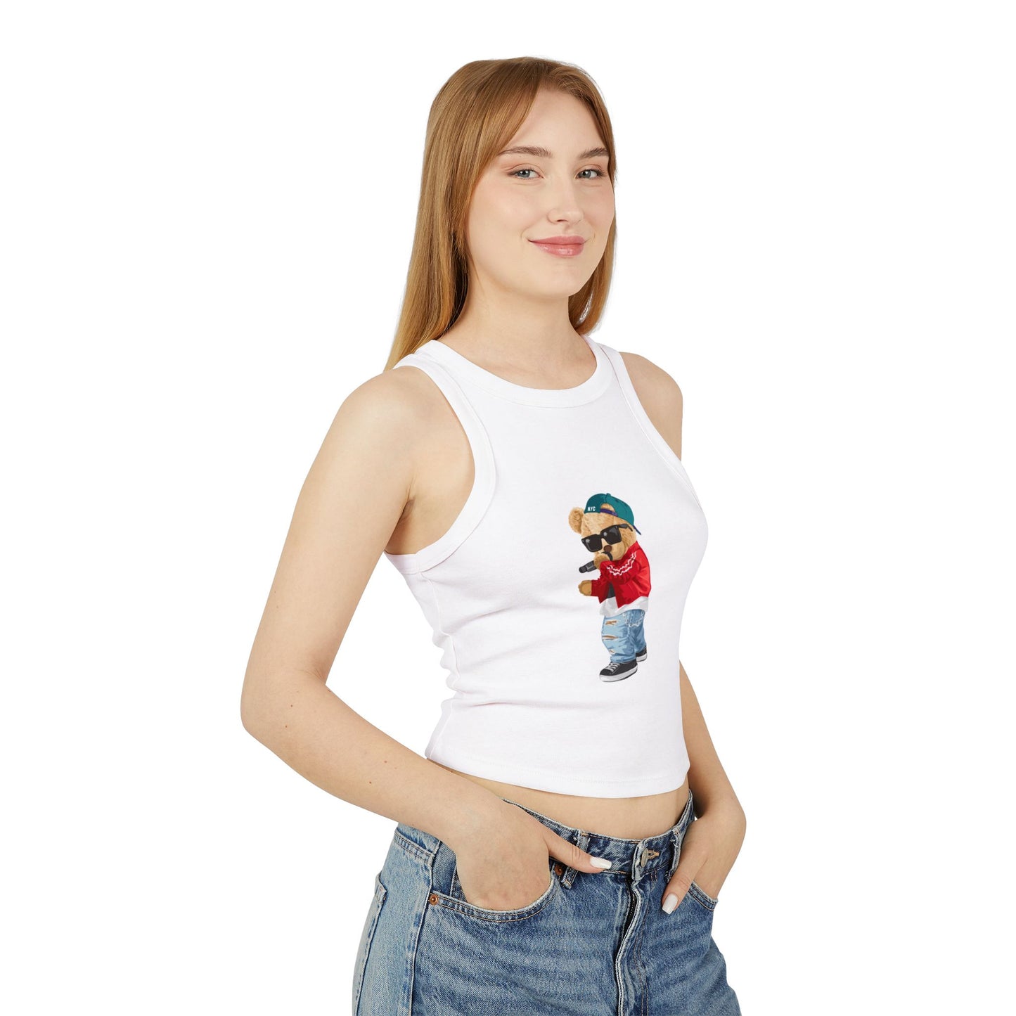 Princess Grace Cute Teddy Bear Graphic Racer Tank Top for Women
