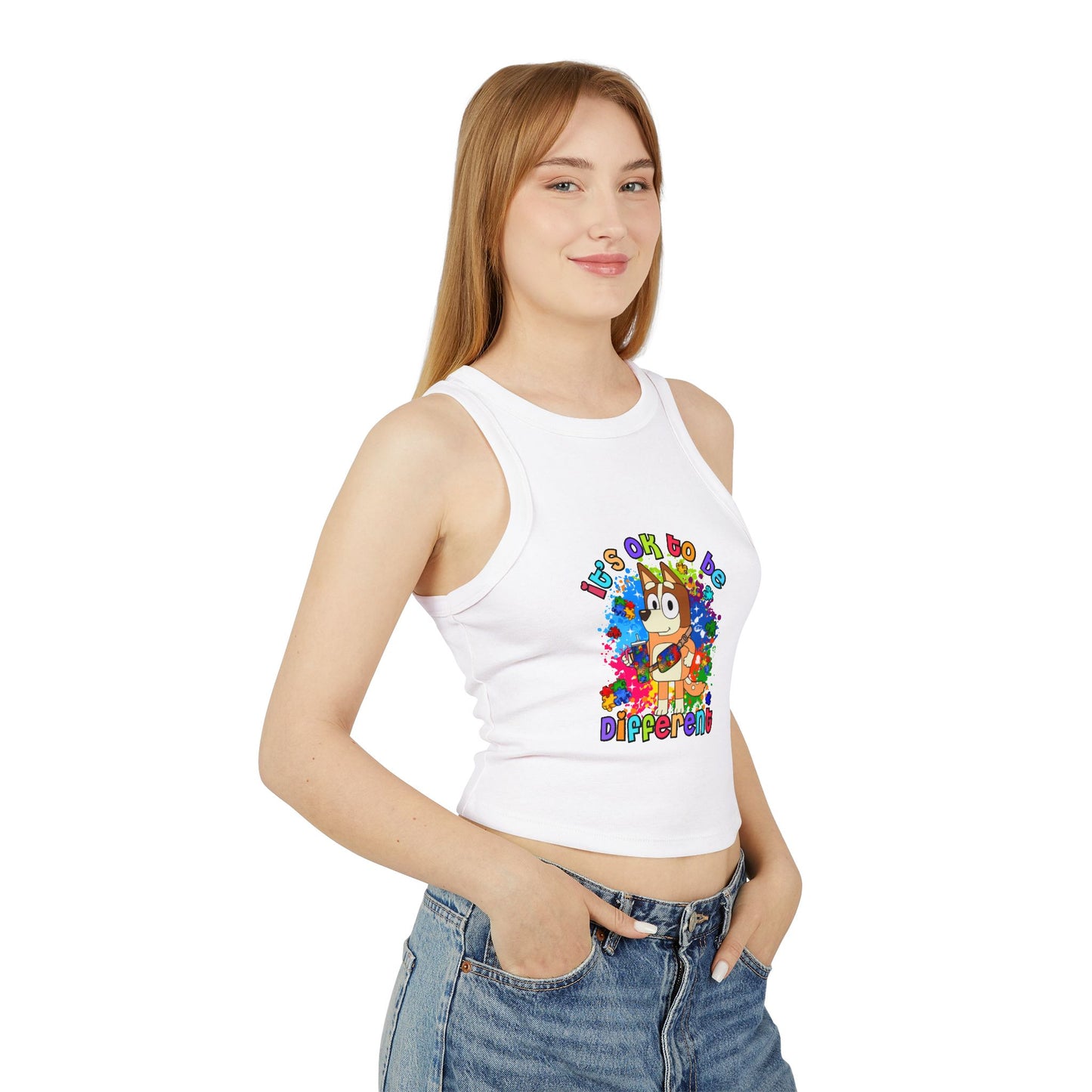 Princess Grace Colorful Bluey Racer Tank Top 'It's OK to Be Different'