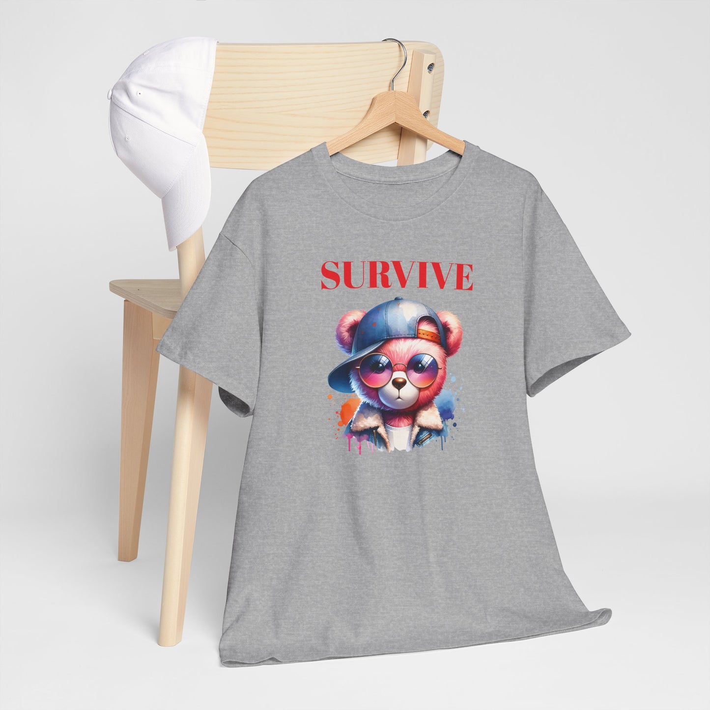 Princess Grace Survive Bear Unisex Heavy Cotton Tee Trendy Summer Shirt for Animal Lovers