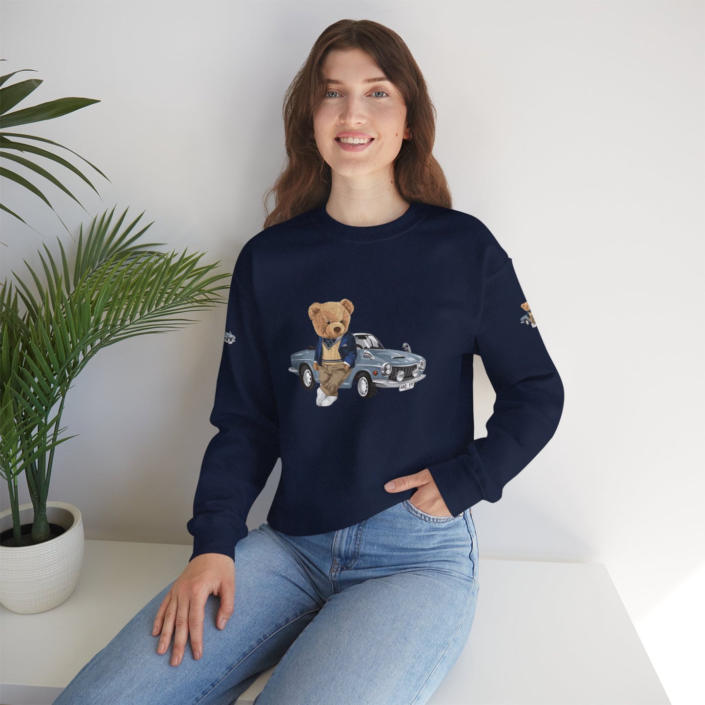 Princess Grace Stylish Crewneck Sweatshirt with Bear and Car Design