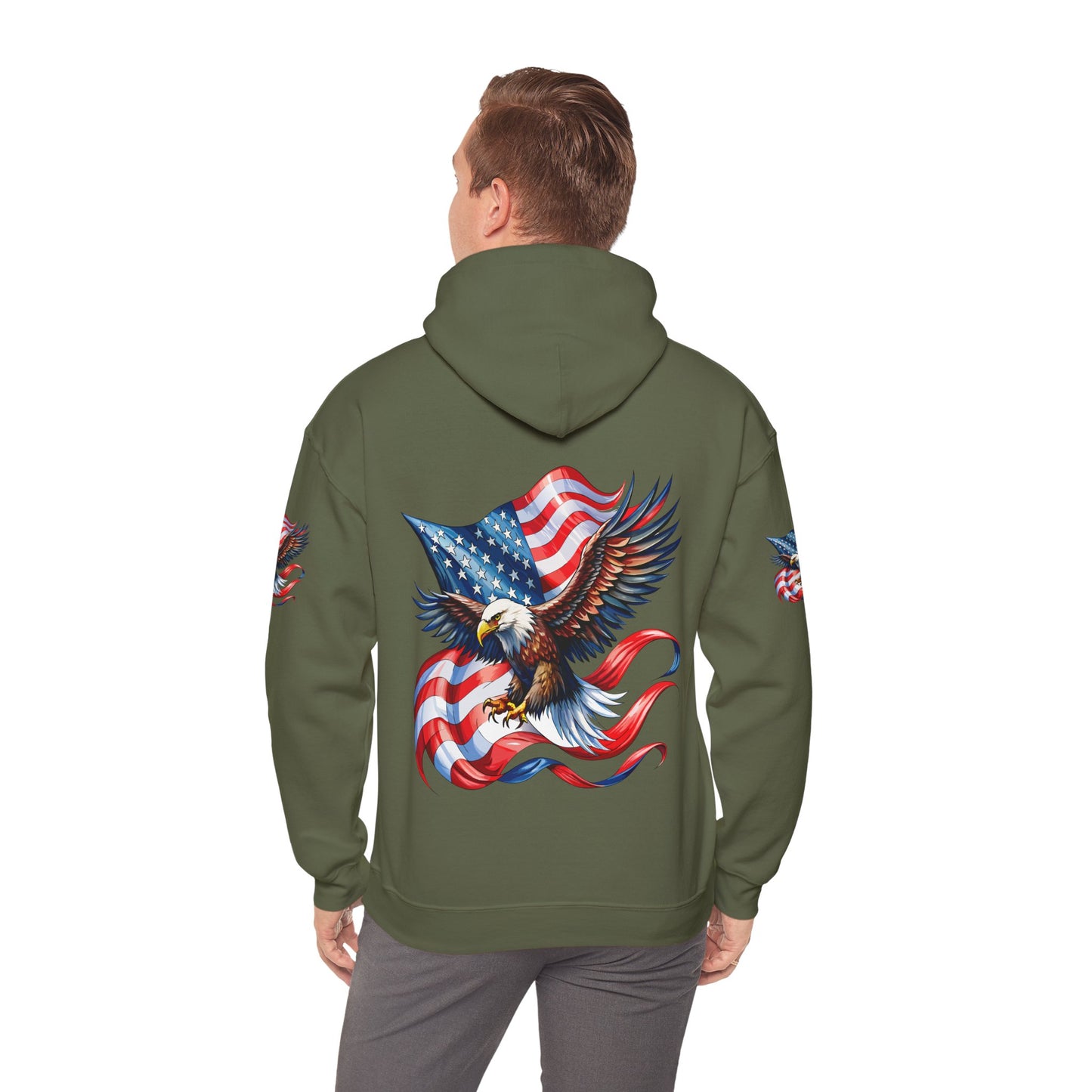 Princess Grace Patriotic Eagle Hoodie Unisex Heavy Blend Sweatshirt with American Flag Design