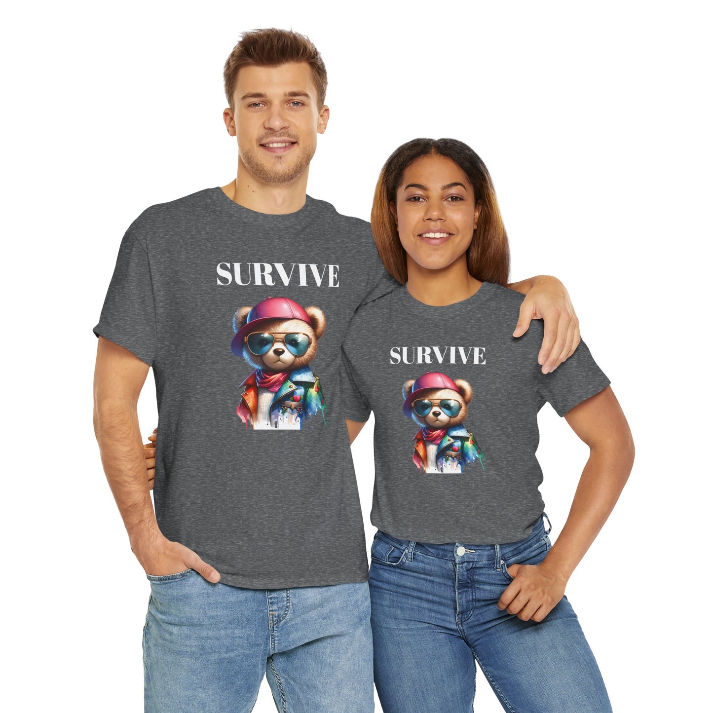 Princess Grace Survive Bear Unisex Heavy Cotton Tee Cool Graphic T-Shirt for Casual Style