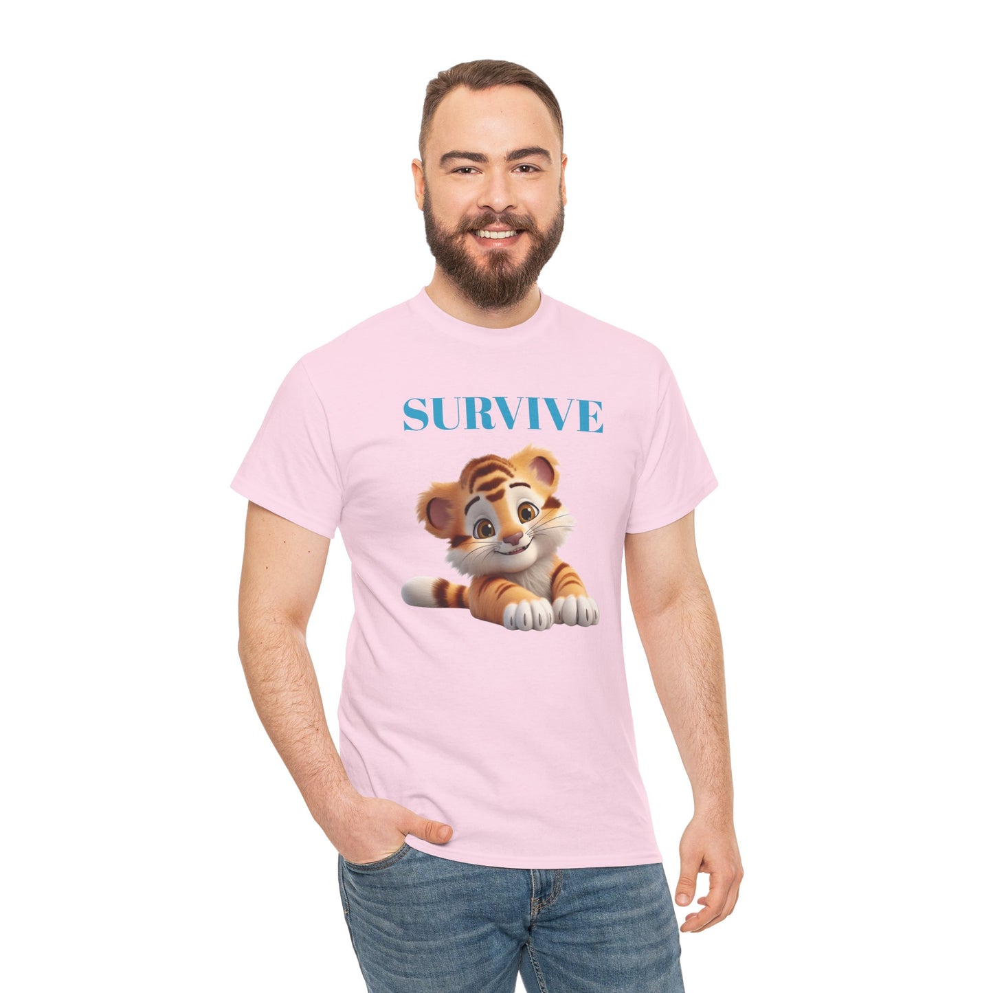 Princess Grace Survive Tiger Unisex Heavy Cotton Tee Cute Animal Graphic