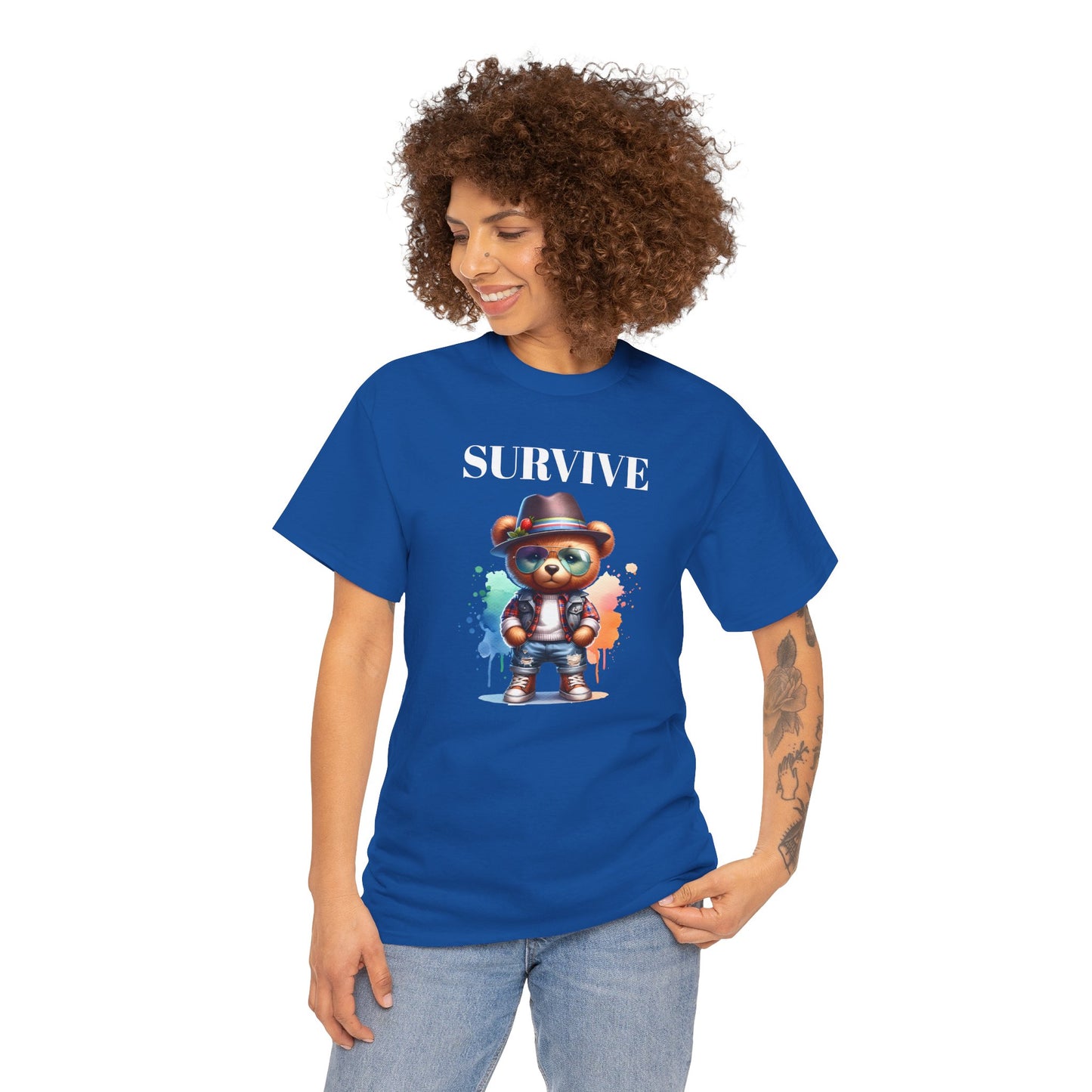 Princess Grace Survive Bear Unisex Heavy Cotton Tee Casual Graphic T-Shirt for Fun and Adventure Lovers