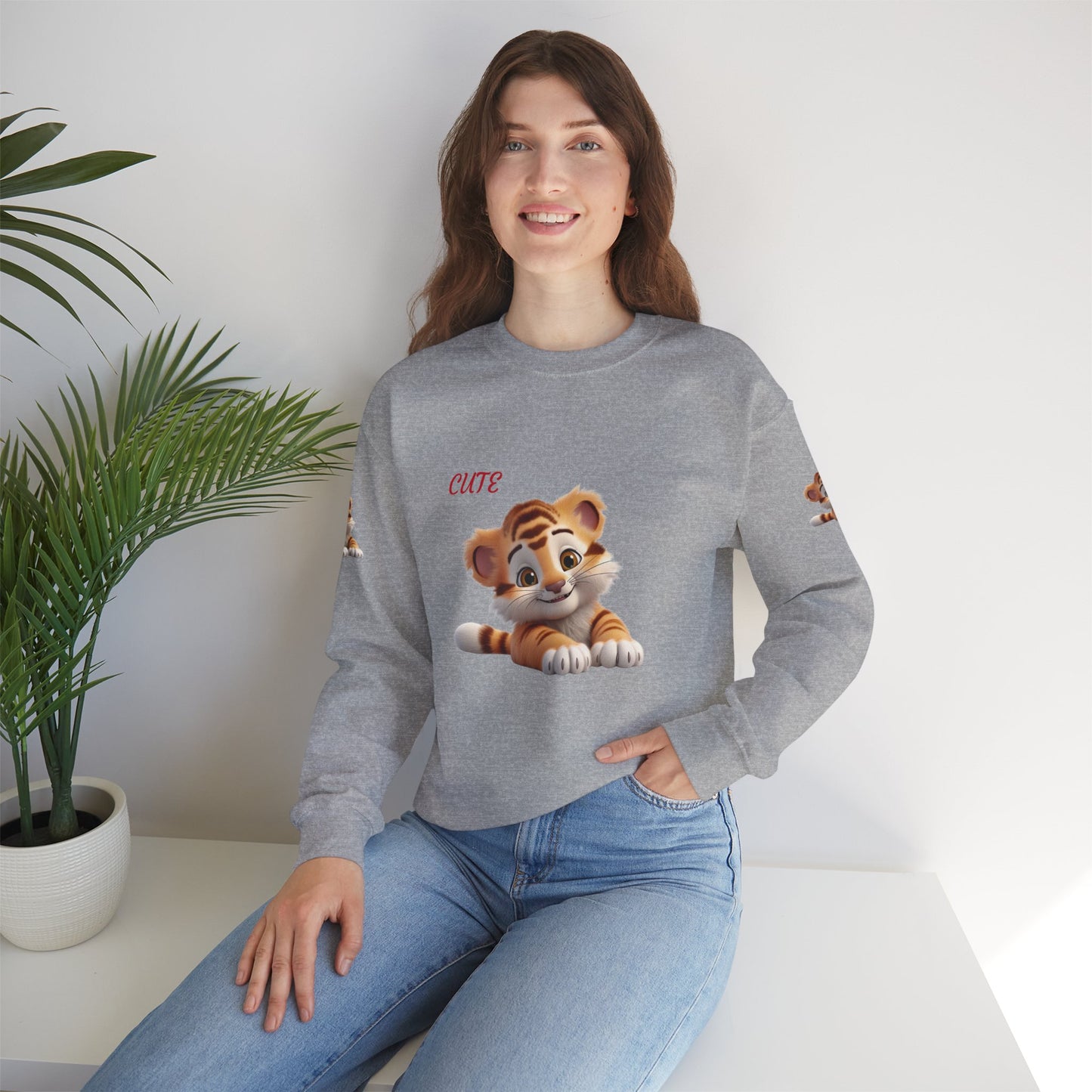 Princess Grace Cute Tiger Graphic Sweatshirt Unisex Heavy Blend Crewneck