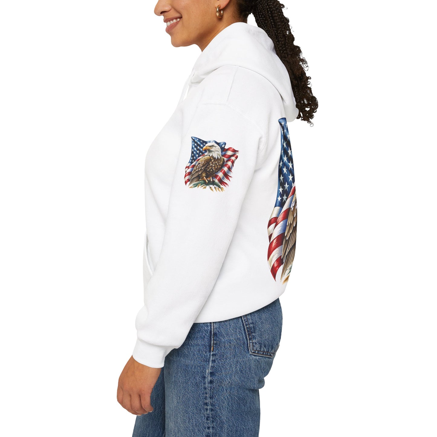 Princess Grace Patriotic Eagle Hooded Sweatshirt Unisex Heavy Blend Perfect for Memorial Day & Independence Day