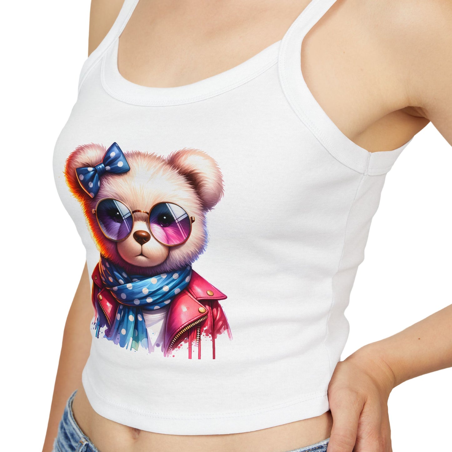 Princess Grace Cute Bear Graphic Spaghetti Strap Tank Top for Women
