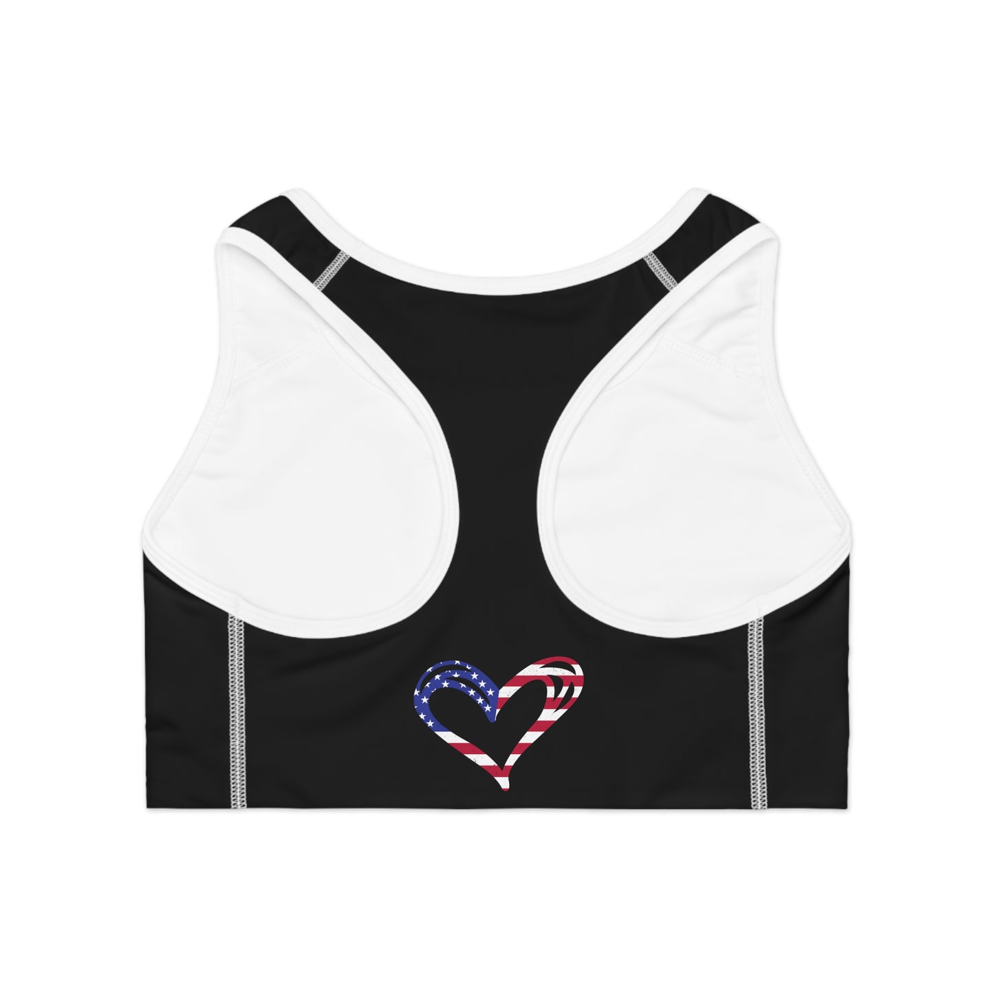 Princess Grace Patriotic Heart Sports Bra USA Flag Design for Active Lifestyle