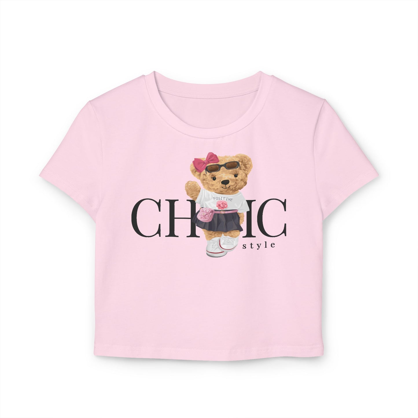 Princess Grace Chic Bear Graphic Women's Baby Tee Cute & Stylish Summer Top