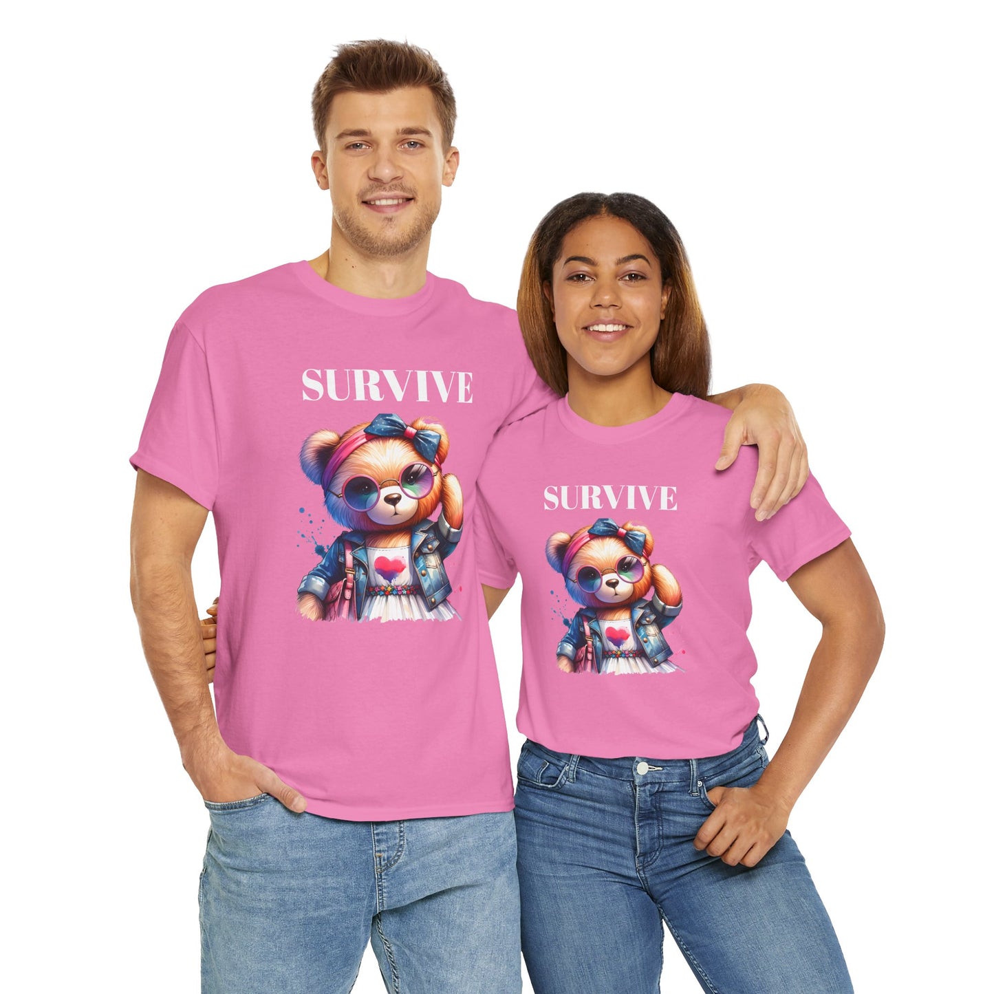 Princess Grace Survive Bear Unisex Heavy Cotton Tee Cute Graphic Tee for Casual Adventures