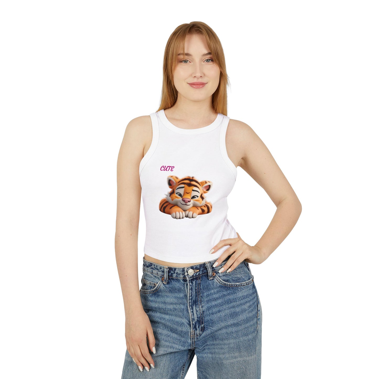 Princess Grace Cute Tiger Women's Micro Rib Racer Tank Top Fun & Playful Summer Wear