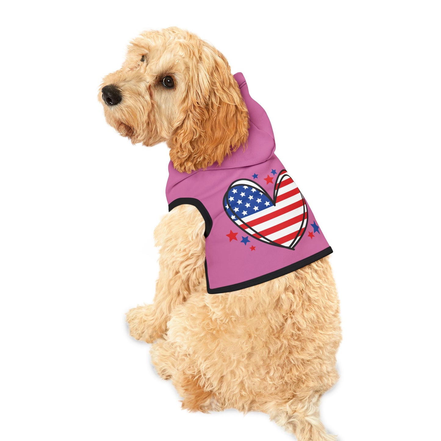 Princess Grace Stylish Pink Pet Hoodie with Patriotic Heart Design