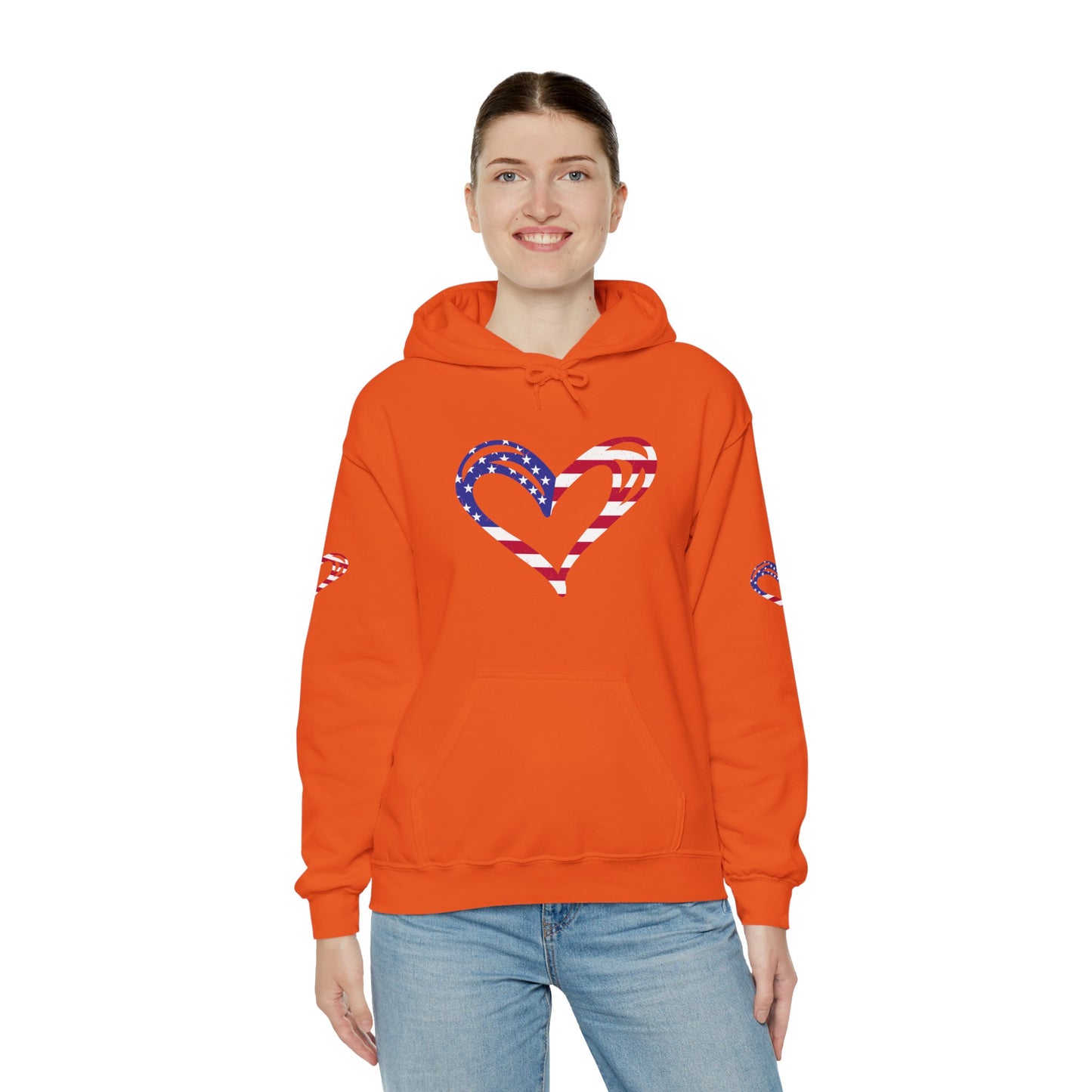 Princess Grace Patriotic Heart Unisex Hoodie Comfortable Heavy Blend Sweatshirt for Independence Day and Everyday Wear