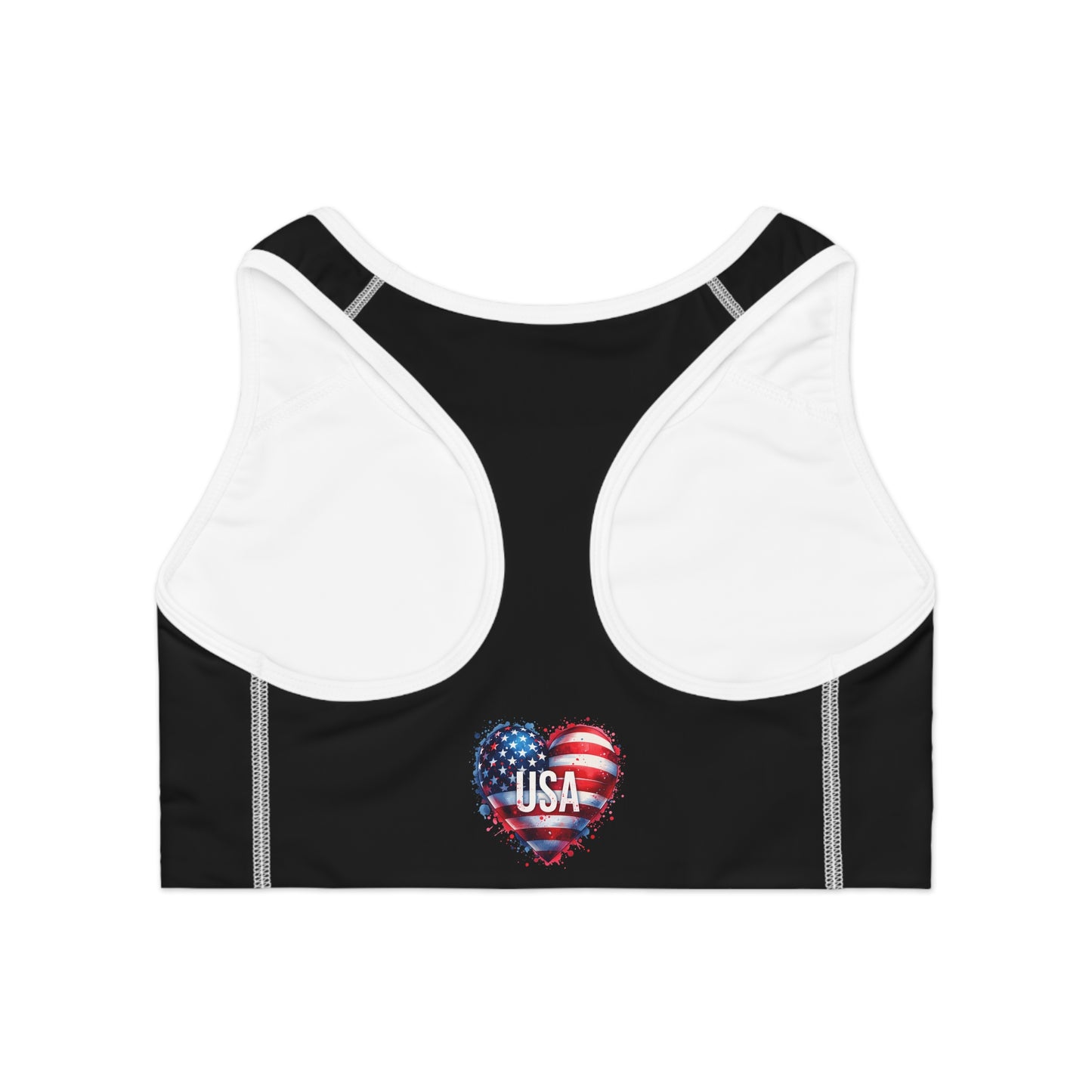 Princess Grace Patriotic Sports Bra USA Heart Design for Fitness & Activewear