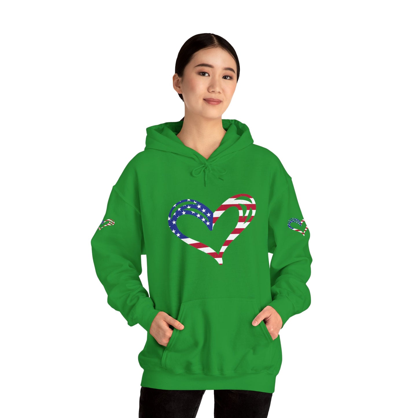 Princess Grace Patriotic Heart Unisex Hoodie Comfortable Heavy Blend Sweatshirt for Independence Day and Everyday Wear