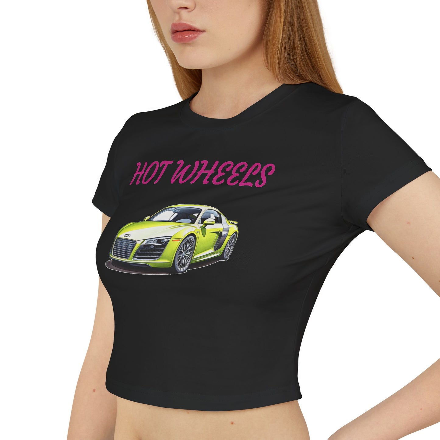 Princess Grace Hot Wheels Women's Baby Tee Trendy Car Graphic Shirt for Auto Enthusiasts
