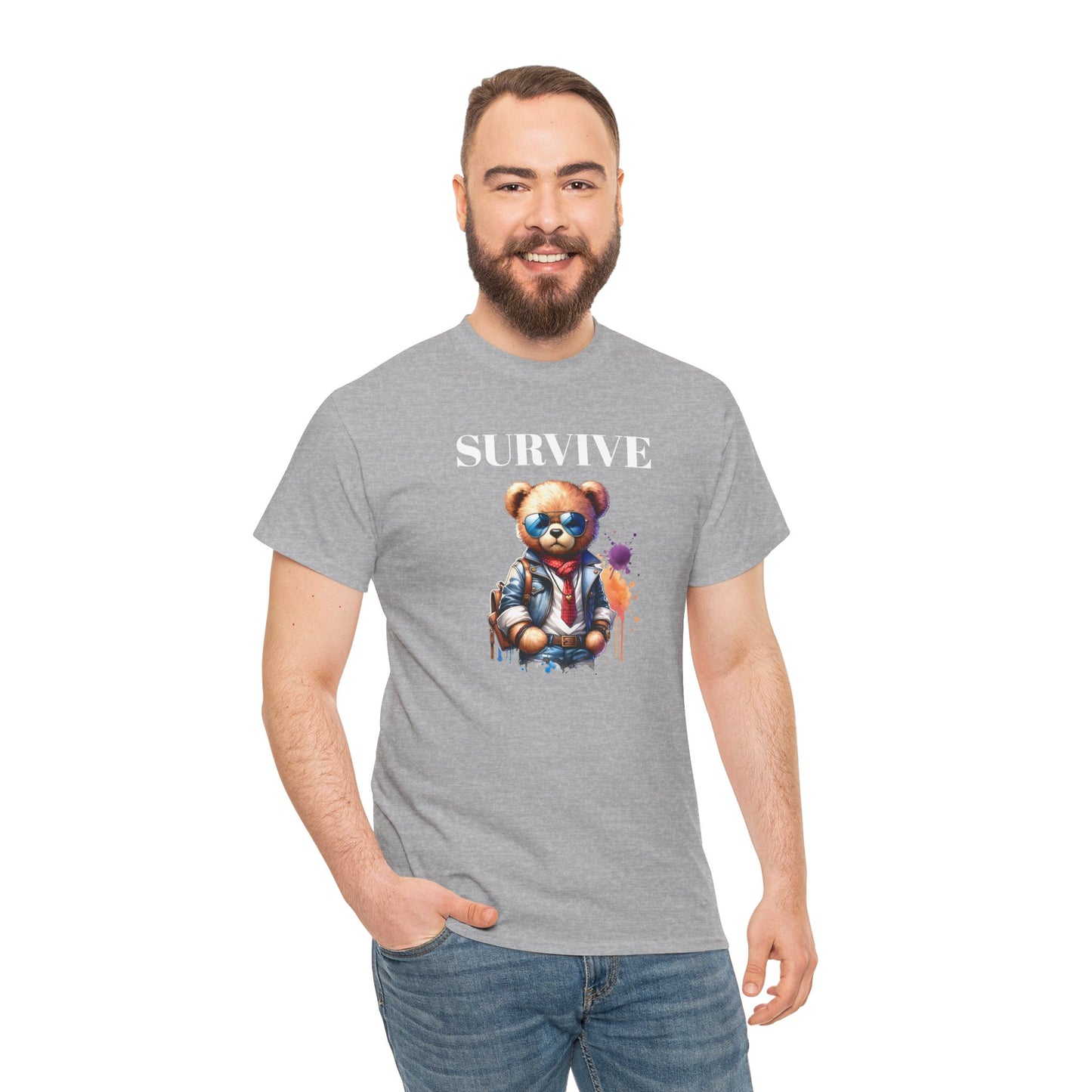 Princess Grace Survive Graphic Unisex Heavy Cotton Tee Streetwear Style with Bear Design