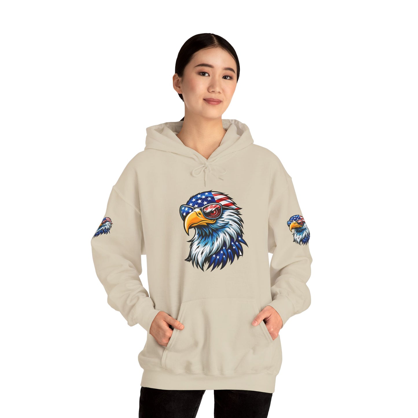 Princess Grace Patriotic Eagle Hoodie Unisex Heavy Blend Sweatshirt with USA Flag Design